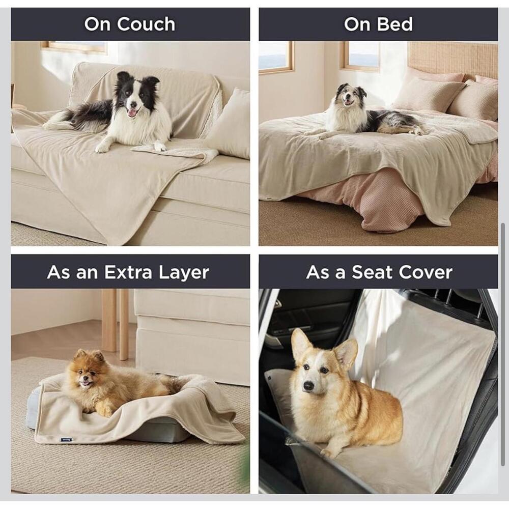 Bedsure Pet Blanket 60x80 Waterproof Sherpa Fleece Dog Cat Couch Bed Cover Large